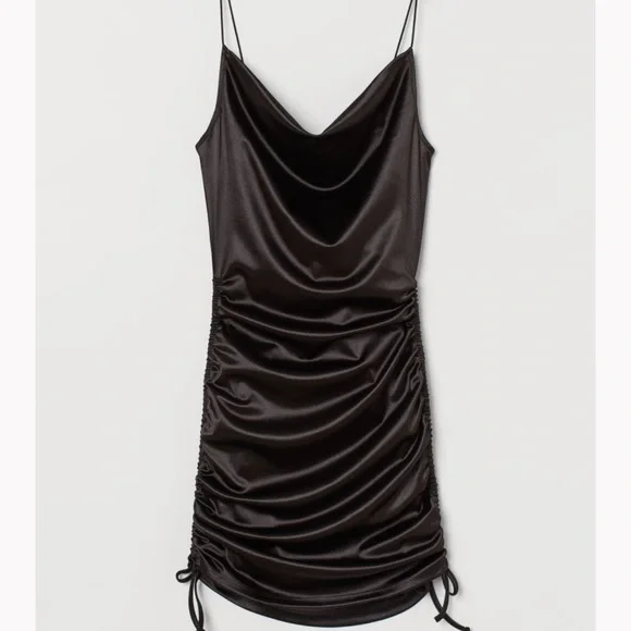 black silk dress h&m Women's Black Lace-Trimmed Satin Dress